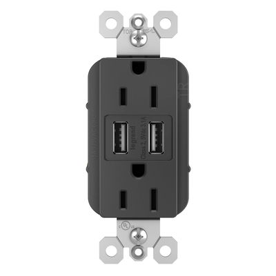 Legrand radiant 15 Amp Decorator Duplex Outlet 3.1A USB Type A Black 1 Pack