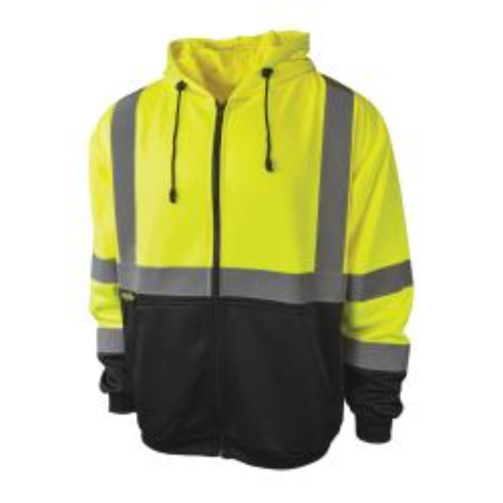 Radians SJ01B-3ZGS CLASS 3 HOODED SWEATSHIRT- HI-VIZ GREEN, Green, Large