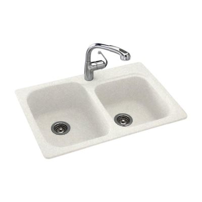 Swanstone KS03322DB.011 Solid Surface 1-Hole Dual Mount Double-Bowl Kitchen Sink, 33-in L X 22-in H X 9-in H, Tahiti White
