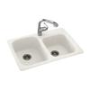 Swanstone KS03322DB.011 Solid Surface 1-Hole Dual Mount Double-Bowl Kitchen Sink, 33-in L X 22-in H X 9-in H, Tahiti White view 1