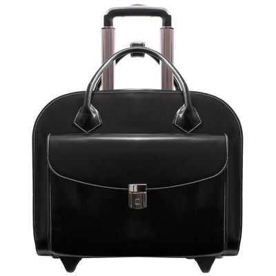 McKlein Granville, Top Grain Cowhide Leather, 15" Leather Horizontal Wheeled Ladies' Laptop/Computer & Tablet Business Briefcase/Rolling Overnight Travel Bag, Removable trolley case