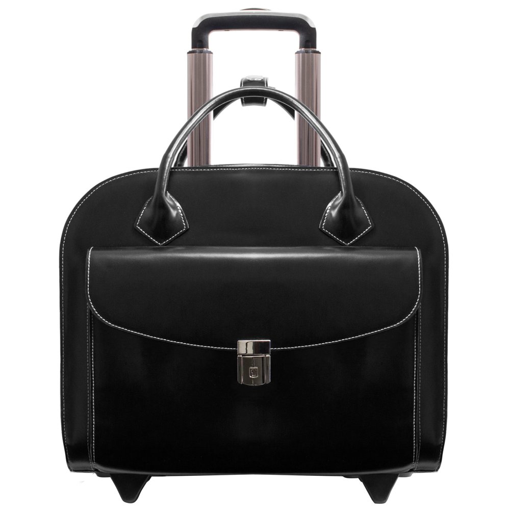 McKlein Granville, Top Grain Cowhide Leather, 15" Leather Horizontal Wheeled Ladies' Laptop/Computer & Tablet Business Briefcase/Rolling Overnight Travel Bag, Removable trolley case