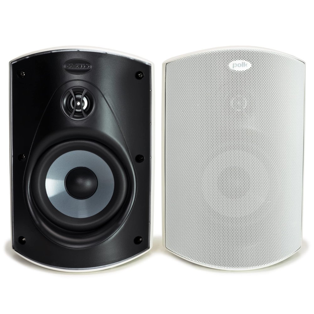 Polk Audio Atrium 5 Outdoor Speakers Wired with Powerful Bass (Pair, White), All-Weather Durability, Broad Sound Coverage, Speed-Lock Mounting System