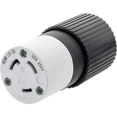 Wiring Device-Kellems Hubbell-Pro Select Spec L630C Locking Connector, 250 VAC, 30 A, 2 Poles, 3 Wires, Black/White