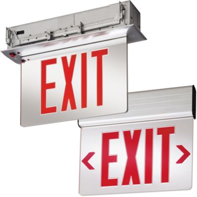 Lithonia Lighting EDGR-1-R-EL-M4 LED Edge-Lit Single Face Emergency Exit Sign White Housing Red On Clear Letter 120/277 Volt