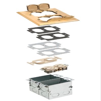 Arlington FLB5552MB 2-Gang Combo Floor Box Kit With Installed Low Voltage Divider 5.018 Inch x 5.018 Inch x 3.764 Inch