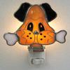 Cute Basset Hound Dog and Bone Night Light  Real Stained Glass with Painted Face  Silver Finish  Includes 5 Watt Bulb  Standard Night Light Base view 1
