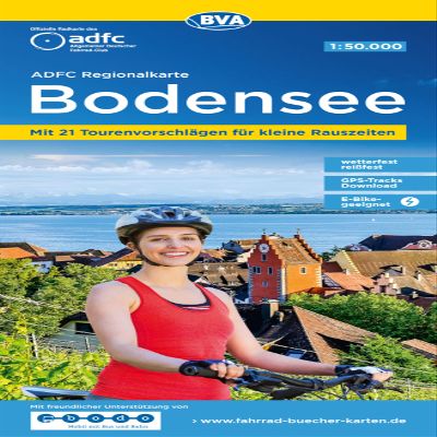 ADFC-Regionalkarte Bodensee, 1:50.000, rei- und wetterfest, mit kostenlosem GPS-Download der Touren via BVA-website oder Karten-App