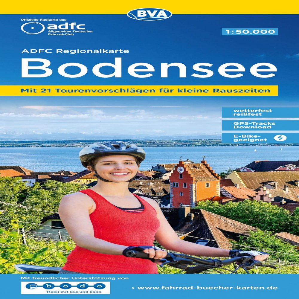 ADFC-Regionalkarte Bodensee, 1:50.000, rei- und wetterfest, mit kostenlosem GPS-Download der Touren via BVA-website oder Karten-App