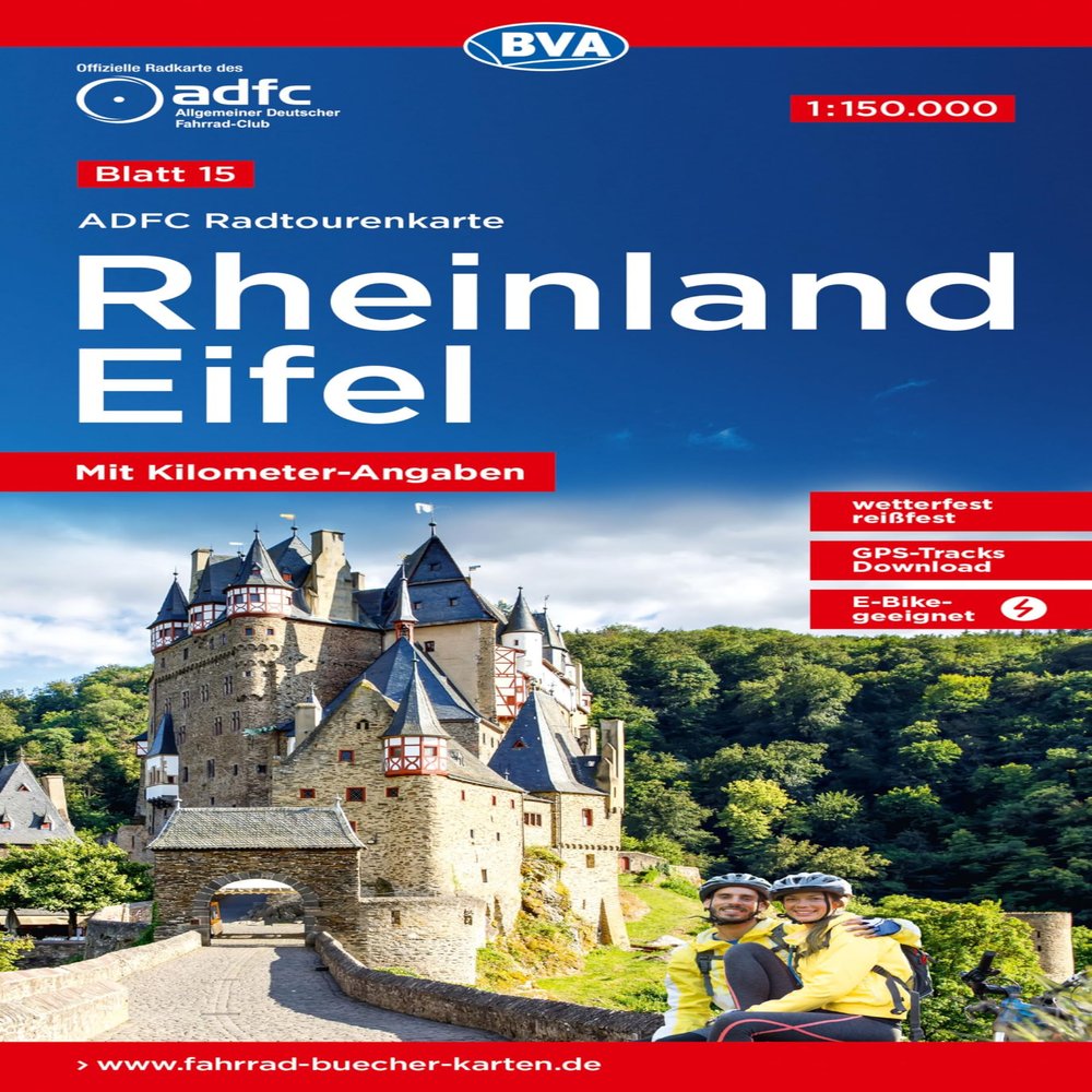 ADFC-Radtourenkarte 15 Rheinland /Eifel 1:150.000, rei- und wetterfest, E-Bike geeignet, GPS-Tracks Download, mit Bett+Bike Symbolen, mit Kilometer-Angaben