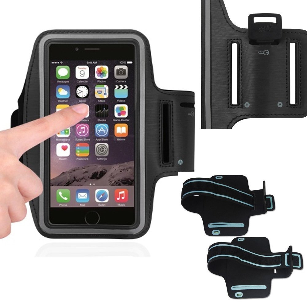 Black Armband Exercise Workout Case with Keyholder for Jogging fits Motorola Moto Z2 Play. for Arms up to 14 inches Big.