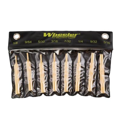 Wheeler 8-Piece Brass Punch Set in Labeled Rollup Storage Bag for Drifting Sights and Gunsmithing