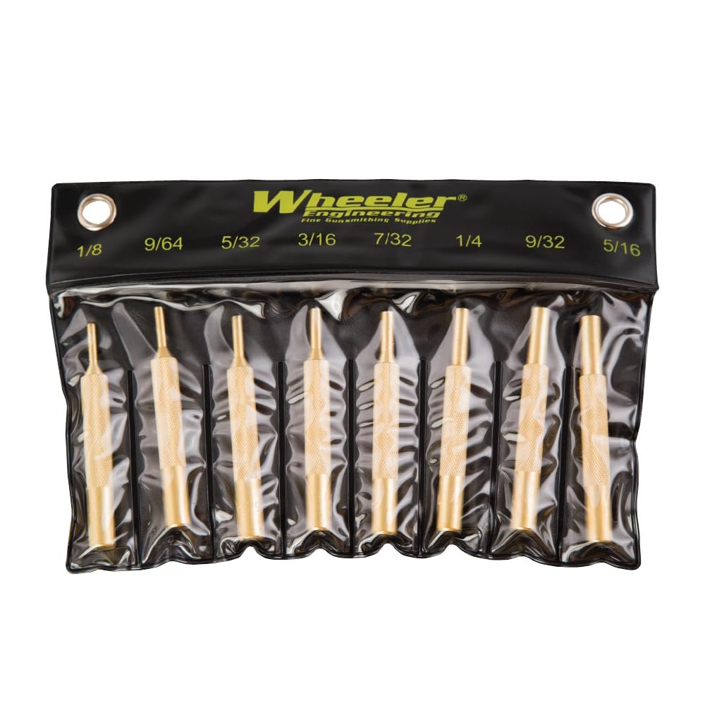 Wheeler 8-Piece Brass Punch Set in Labeled Rollup Storage Bag for Drifting Sights and Gunsmithing