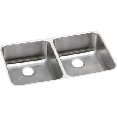 Elkay ELUHAD321645 18 Gauge/31.75" x 16.5" x 4.37" Double Bowl Under Mount Kitchen Sink, Stainless Steel