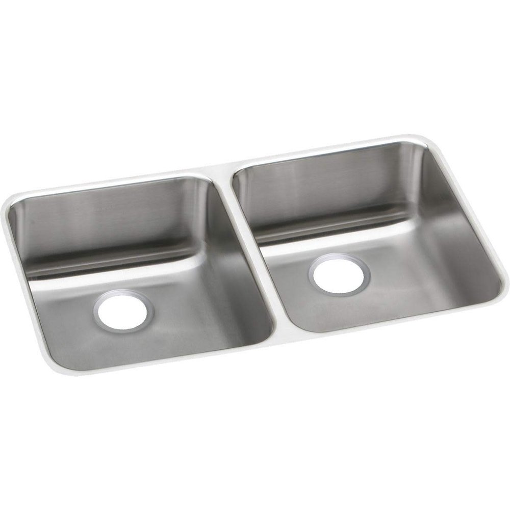 Elkay ELUHAD321645 18 Gauge/31.75" x 16.5" x 4.37" Double Bowl Under Mount Kitchen Sink, Stainless Steel