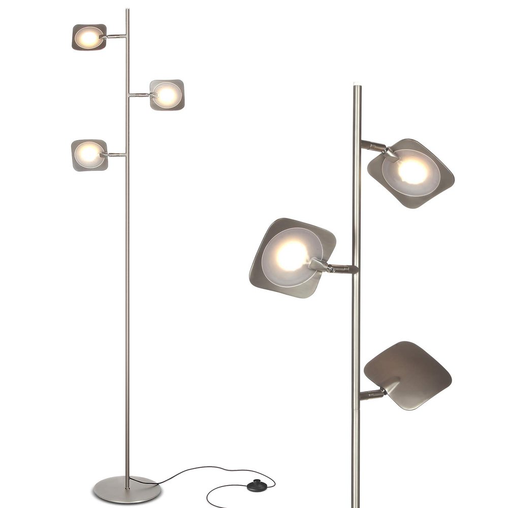Brightech Tree Floor Lamp for Living Rooms & Offices, Dimmable Standing Lamp for Bedroom Reading, LED Spotlight Floor Lamp, Tall Lamp with Adjustable Panels for Minimal Space Use - Satin Nickel