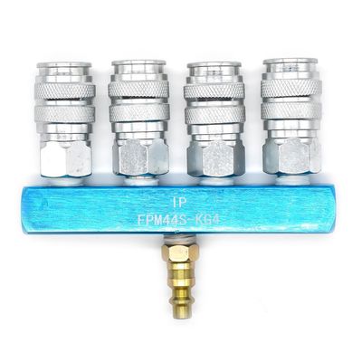 Interstate Pneumatics FPM44S-KG4 Aluminum Rectangular Manifold with Four 1/4 inch Steel Universal Couplers and One 1/4 inch Steel Industrial Plug Kit