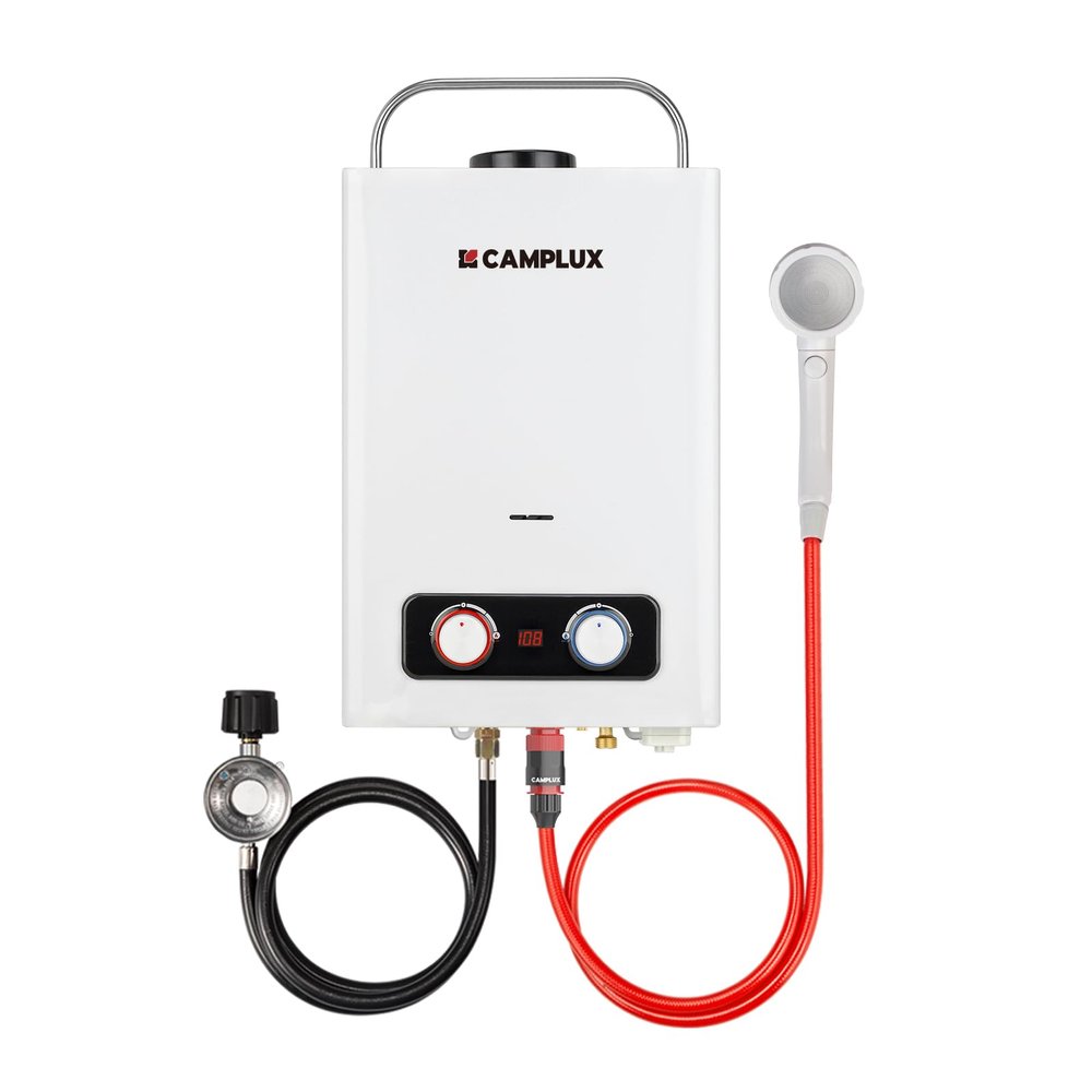 Tankless Water Heater, Camplux 1.58GPM Outdoor Propane Gas Water Heater with Portable Handle, White, 6L