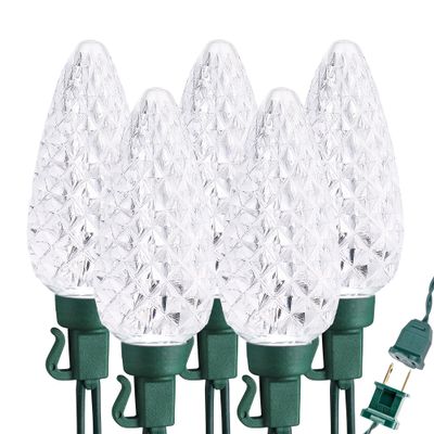 Brizled C9 Christmas Lights Cool White 16FT 25 LED 120V UL Certified Faceted Outdoor Christmas String Lights Connectable Xmas Tree Light for Tree, Holiday, House, Roof Decor