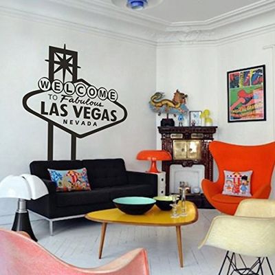 DigTour WallArt Vinyl Wall Decal Sticker Las Vegas City Sign Travel Wall Decor Home Sticker Star Wallpaper Mural Welcome to Fabulous Las Vegas Nevada (Large,Black)