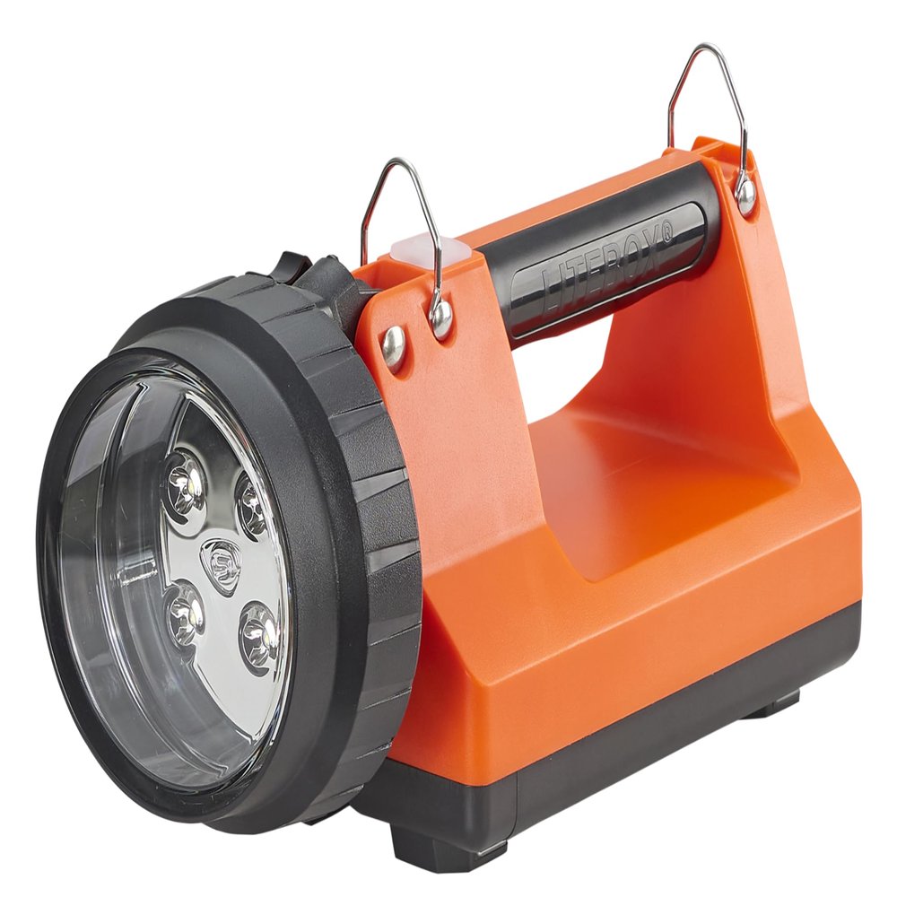 Streamlight 45815 E-Flood Firebox 1500-Lumen 4700 Candela Rechargeable Flood Beam Lantern with Dual Rear LEDs, Vehicle Mount System, Direct Wire DC Charging Rack, and Heavy Duty Shoulder Strap, Orange