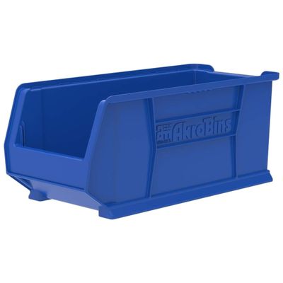 Akro-Mils 30287 Super-Size AkroBins Plastic Storage Bins, Space-Saving Stackable Bins for Garage, Classroom, Warehouse Organization, 24-Inch L x 11-Inch W x 10-Inch H, Blue, 4-Pack