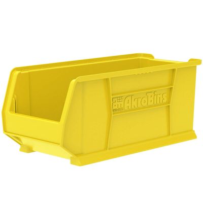 Akro-Mils 30287 Super-Size AkroBins Plastic Storage Bins, Space-Saving Stackable Bins for Garage, Classroom, Warehouse Organization, 24" L x 11" W x 10" H, Yellow, 4-Pack