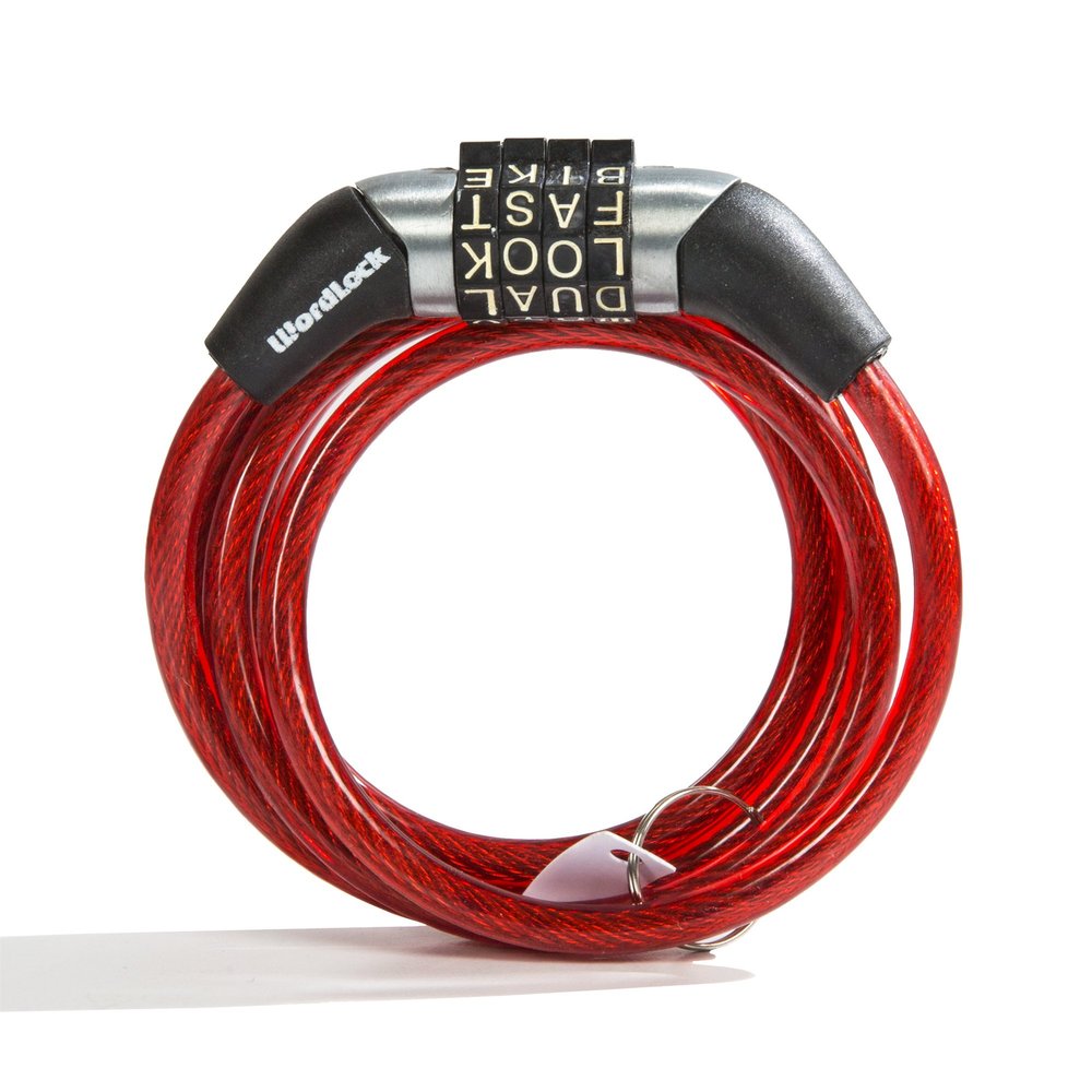 Wordlock CL-455-RD Non-Resettable Combination Cable Lock, 4-Feet, Red