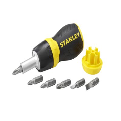 STANLEY Multi Screwdriver, Stubby Ratcheting, Including 6 Interchangeable Bits (66-358)