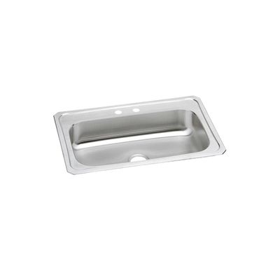 Elkay CRS33222 2 Hole Gourmet Celebrity Single Basin Top Mount Kitchen Sink, 33" x 22" x 7", Stainless Steel