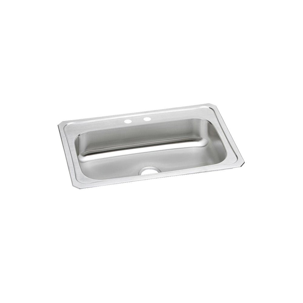 Elkay CRS33222 2 Hole Gourmet Celebrity Single Basin Top Mount Kitchen Sink, 33" x 22" x 7", Stainless Steel