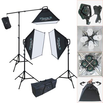 LINCO Lincostore Continuous Photography Video Studio 3 Softbox Boom Stand Digital Video Hair Lighting AM170 W/ 12 Light Bulb