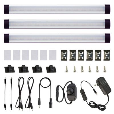 AIBOO Dimmable LED Under Cabinet Lighting Under Counter LED Light Bar Linkable Kit with Rotary Dimmer Switch Kitchen,Counter Showcase,Shelf Lighting 3 Panel Kits 9W (Warm White)
