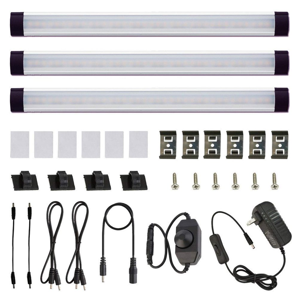 AIBOO Dimmable LED Under Cabinet Lighting Under Counter LED Light Bar Linkable Kit with Rotary Dimmer Switch Kitchen,Counter Showcase,Shelf Lighting 3 Panel Kits 9W (Warm White)