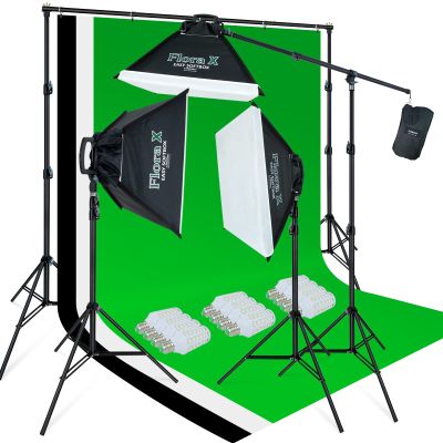 LINCO Lincostore Photo Studio Lighting Kit with 3 Color Muslin Backdrop Stand Photography Flora X Fluorescent 4-Socket Light Bank and Auto Pop-Up Softbox - Only Takes 3 Seconds to Set-up AM173