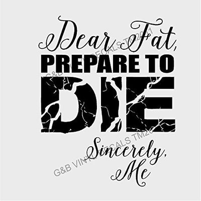 Fitness Gym Workout Dear Fat Prepare to Die Sincerely Me Vinyl Wall Decal 13" X 11"