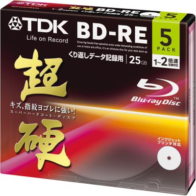 TDK Blu-Ray BD-RE Rewritable Ver. 2.1 25GB 2x Speed - 5 Pack Slim Case - EXTRA HARD COATING