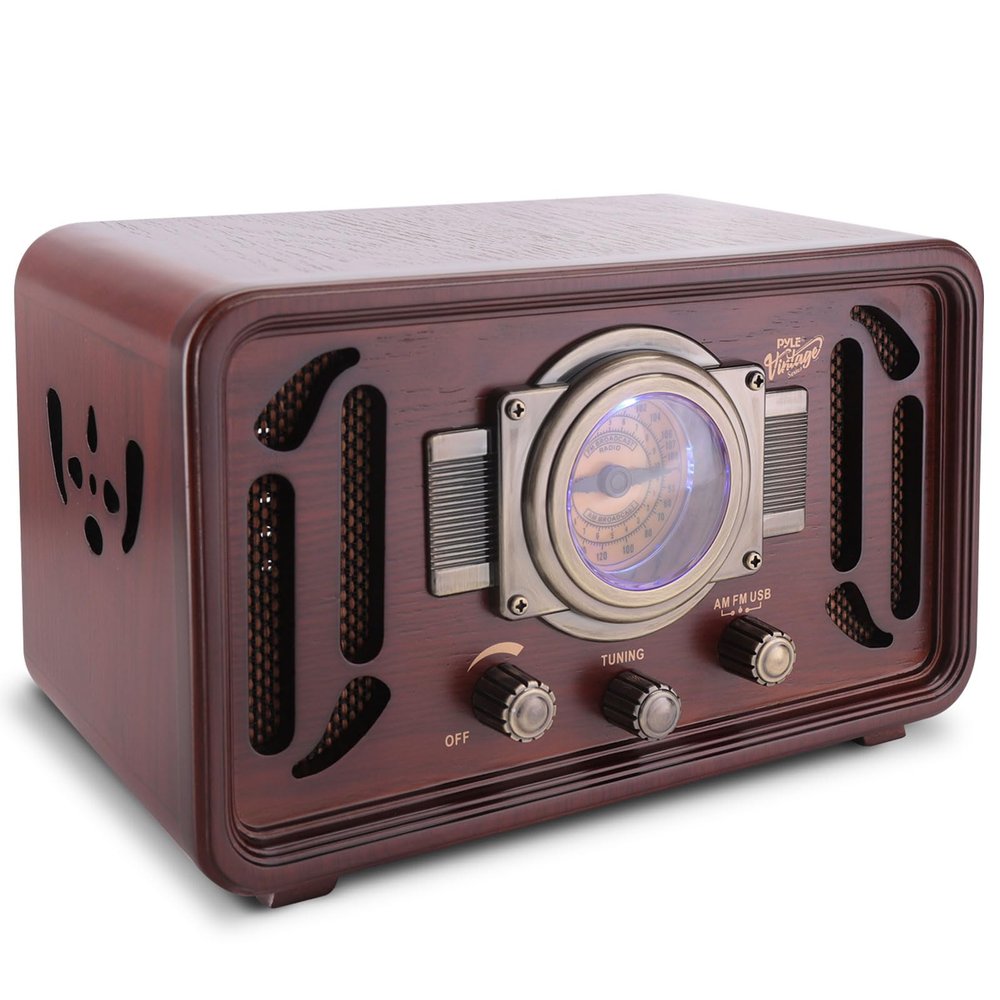 Pyle Retro Wireless Bluetooth Radio Speaker - Classic Vintage Style Audio Sound Receiver System w/Built-in Stereo Speakers, USB, SD Card Slot, AUX, RCA, MP3, AM/FM Tuner - Pyle PUNP34BT