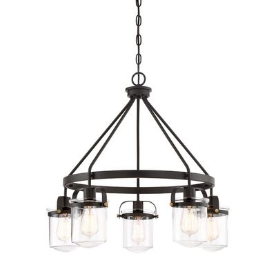 DESIGNERS FOUNTAIN Jaxon 5-Light Oil Rubbed Bronze Industrial Chandelier with Clear Glass Shades for Dining Rooms, 90685-ORB