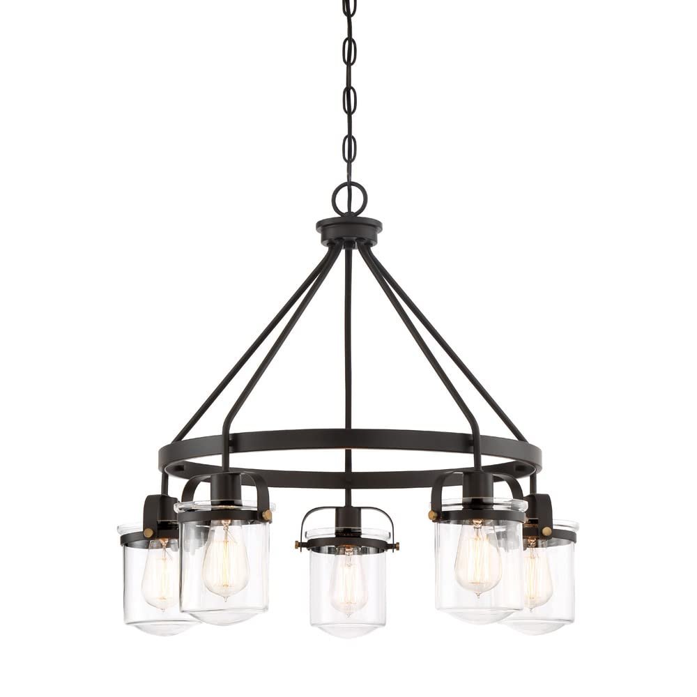 DESIGNERS FOUNTAIN Jaxon 5-Light Oil Rubbed Bronze Industrial Chandelier with Clear Glass Shades for Dining Rooms, 90685-ORB