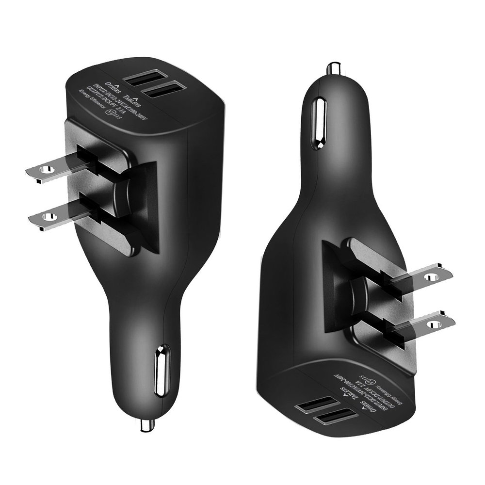 NDLBS 2Pack USB Car Charger, 2-in-1 Portable With Foldable Plug Wall Charger for iPhone X XR XS 7 8 Plus Note 8 9 Galaxy S8 S9 Plus LG Pixel