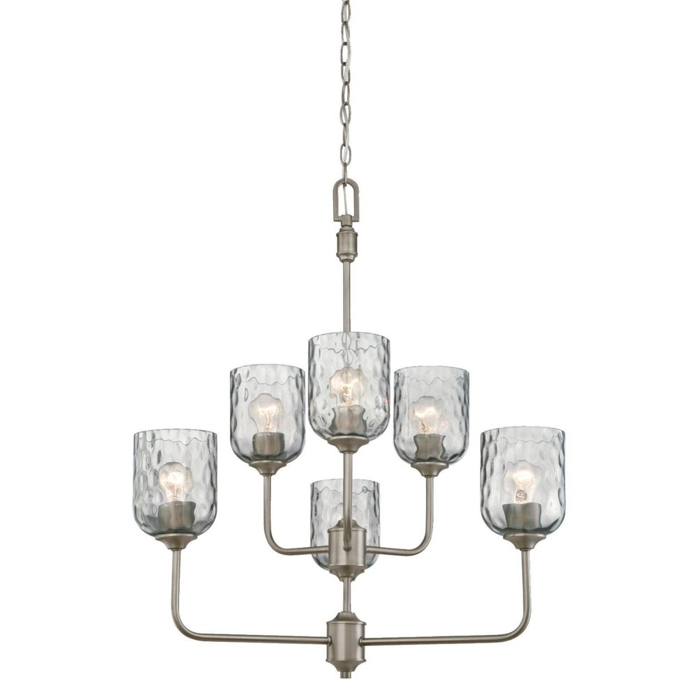 Westinghouse Lighting 6326300 Basset Six-Light Indoor Chandelier, Dark Pewter Finish with Smoke Grey Hammered Glass 6