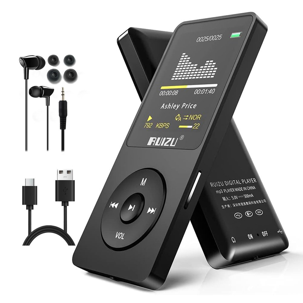 RUIZU 64GB MP3 Player with Bluetooth 5.3, Portable Music Player for Kids Sports Running, FM Radio, Voice Recorder, Equalizer, 80H Digital Audio Video Shuffle Resume Playback, Up to 128GB Micro SD Card
