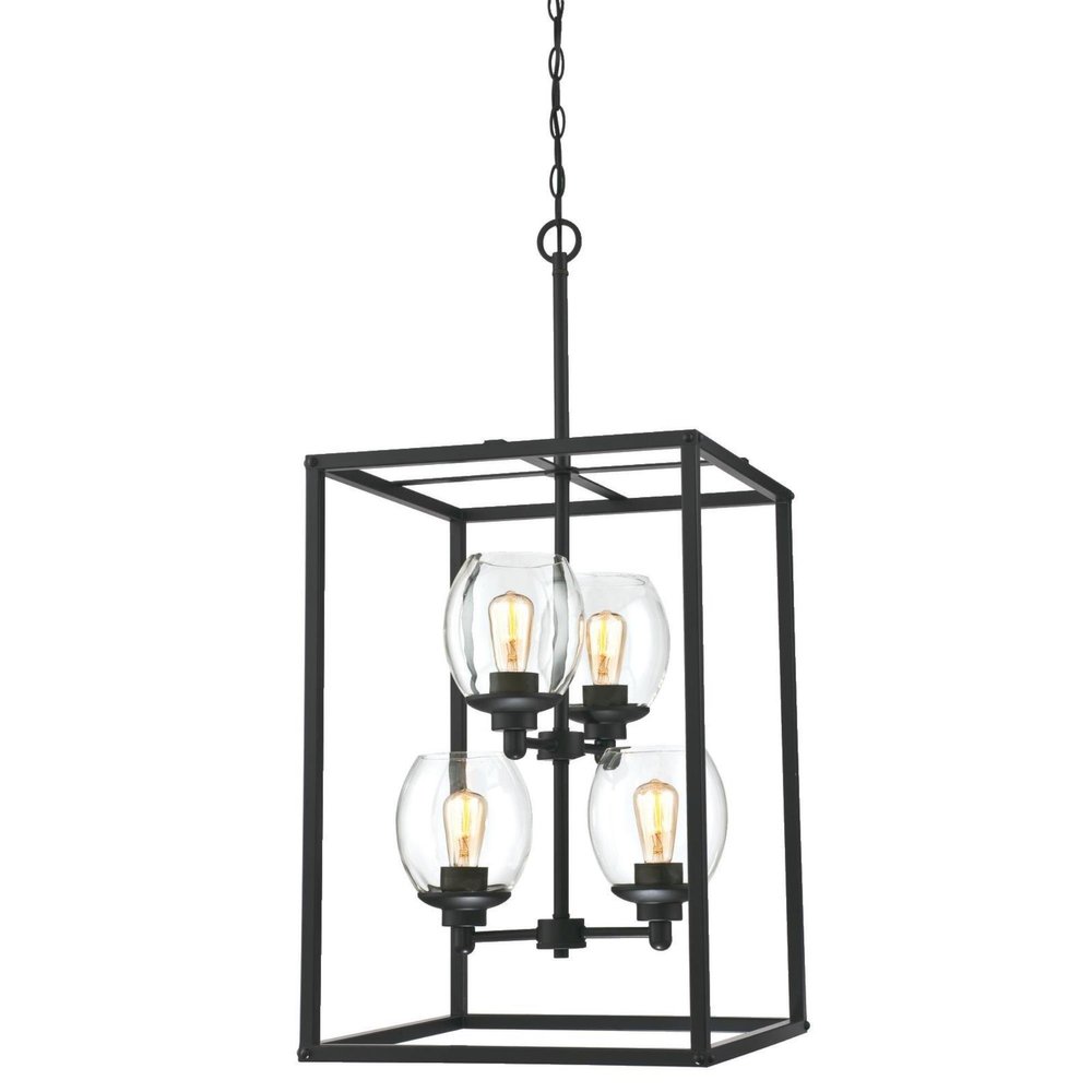 Westinghouse 6328000 Ardleigh Four-Light Indoor Chandelier, Matte Black Finish with Clear Glass