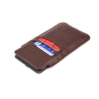 Dockem Provincial Wallet Sleeve for iPhone 11 Pro, XS, X (5.8 inch) Vintage Vegan Leather Pouch Cover with 2 Card Holder Slots [Brown]
