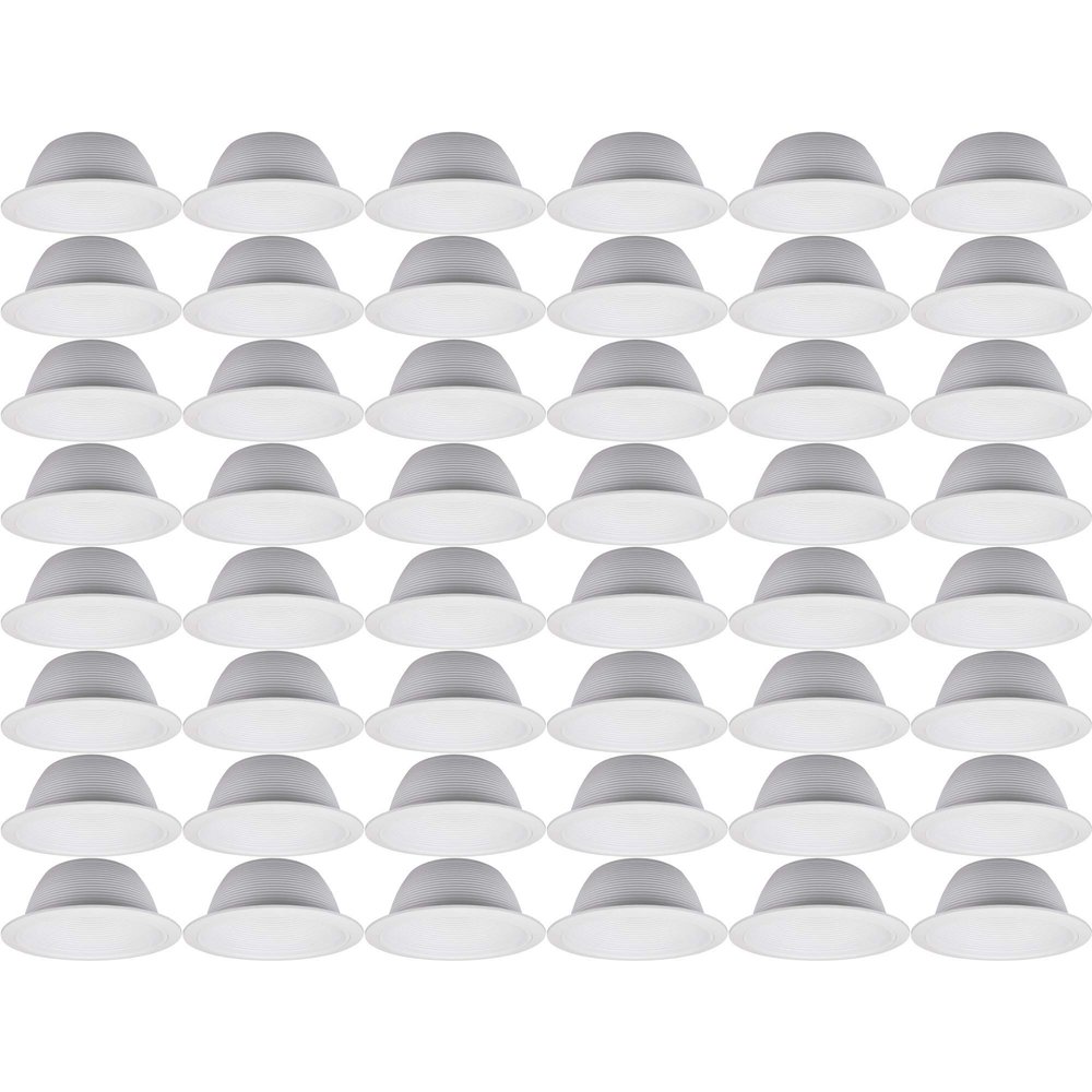 48 Pack - 6 Inch Recessed Can Light Trim - White Metal Step Baffle for 6" Inch Recessed Can - Fits Halo/Juno Remodel Recessed Housing - BR30/PAR30/R30