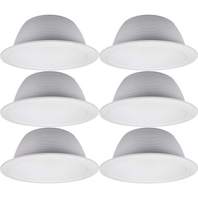 6" Inch Recessed Can Light Trim Cover, Metal Stepped Baffle, BR30/PAR30/R30, White, (6 Pack)