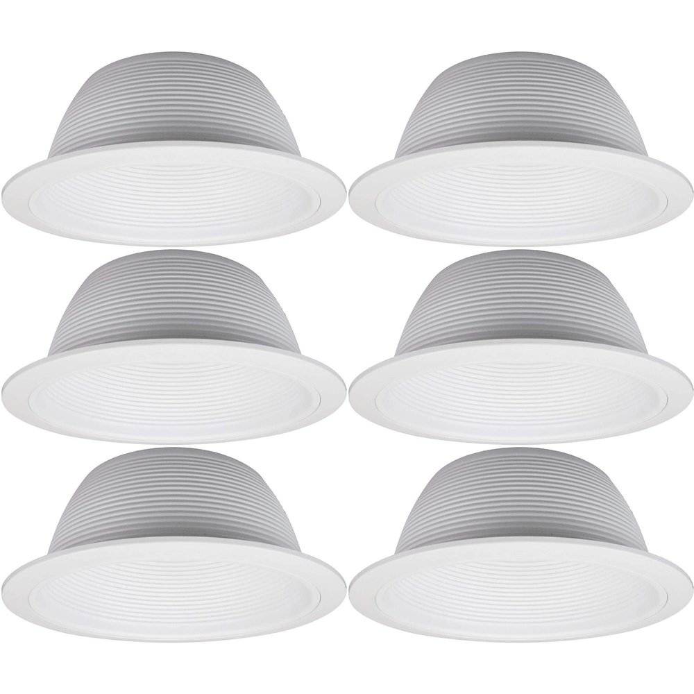 6" Inch Recessed Can Light Trim Cover, Metal Stepped Baffle, BR30/PAR30/R30, White, (6 Pack)