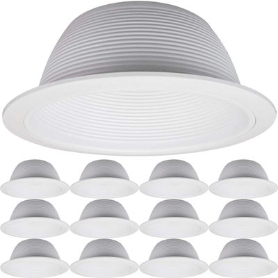 6" Inch Recessed Can Light Trim Cover, Metal Stepped Baffle, BR30/PAR30/R30, White, (12 Pack)