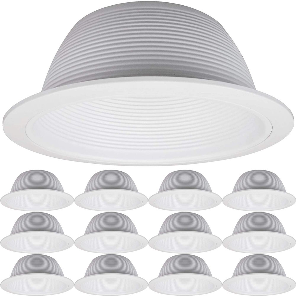6" Inch Recessed Can Light Trim Cover, Metal Stepped Baffle, BR30/PAR30/R30, White, (12 Pack)